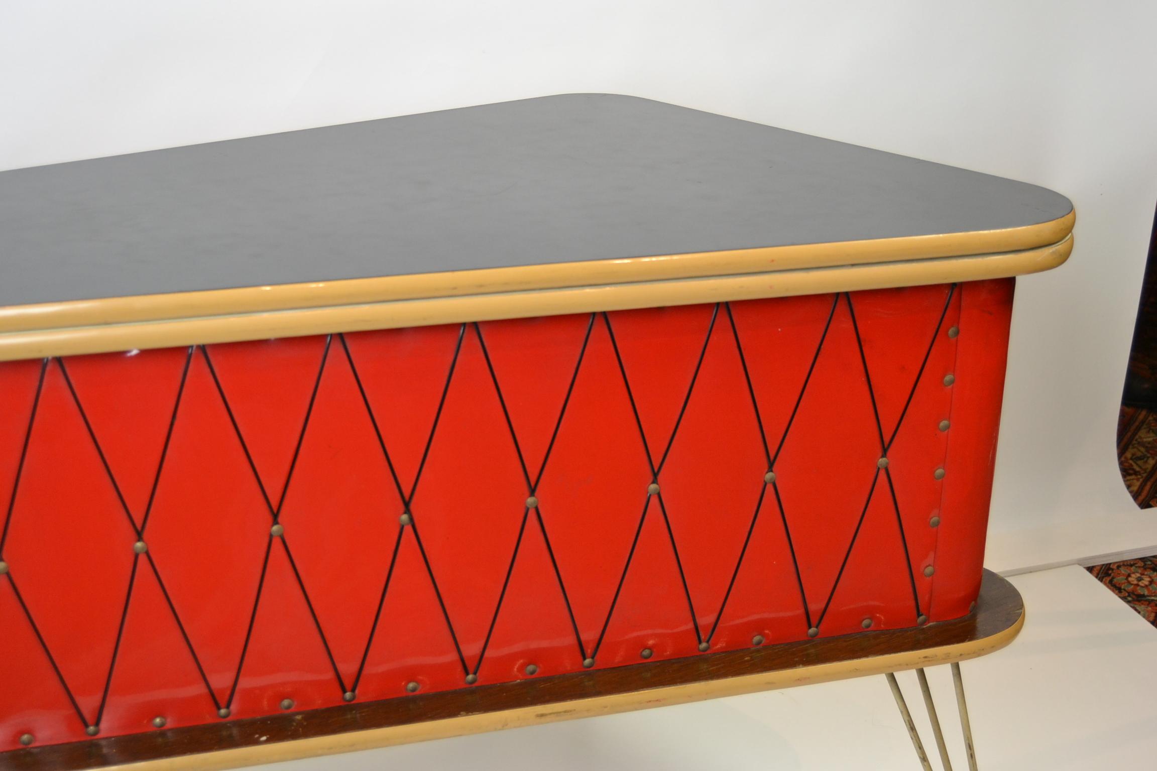 Mid-Century Modern 1950s Red Storage Cabinet, Home Bar