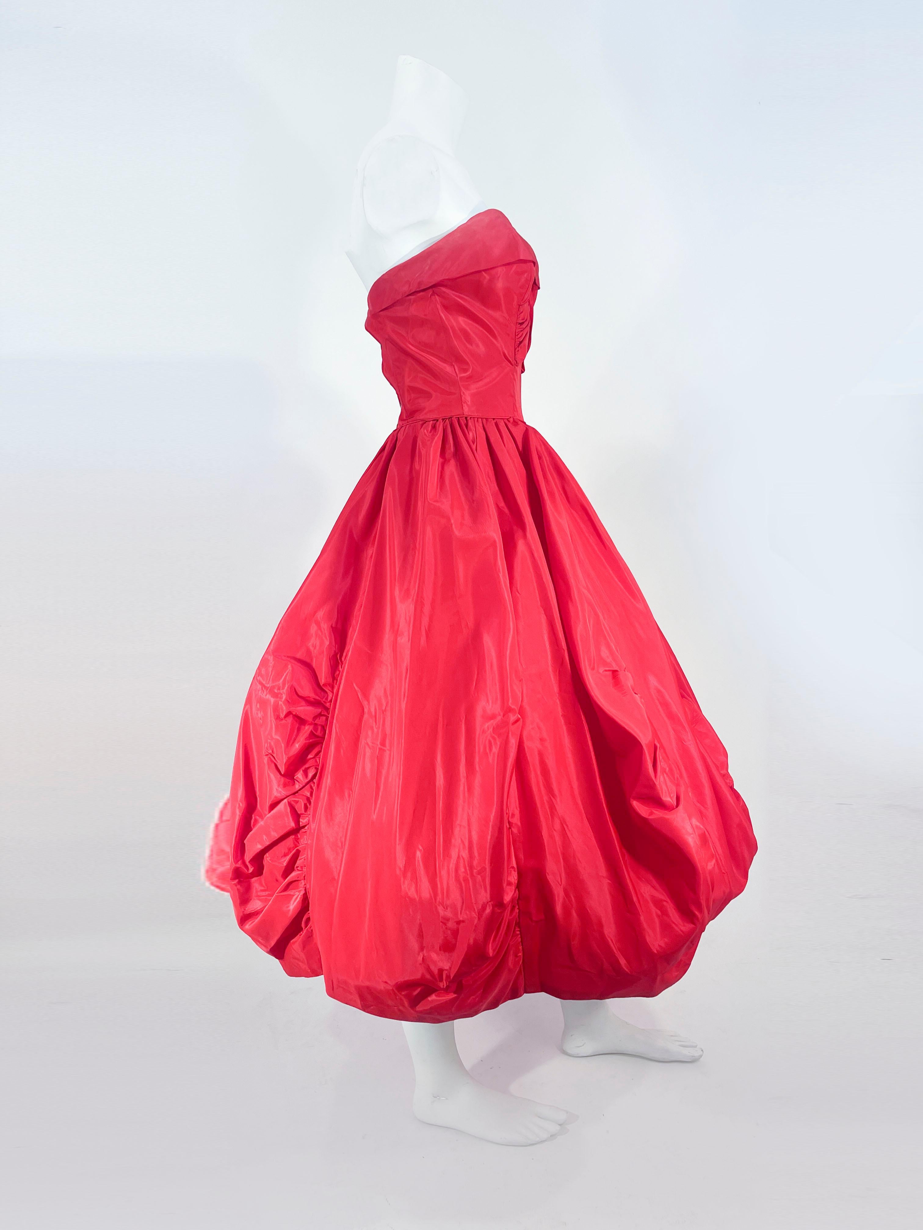 1950s Red Taffeta Party Dress For Sale 1