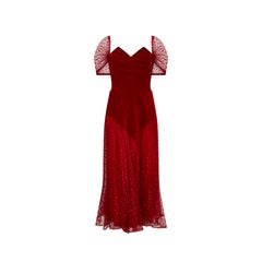 1950s Red Velvet and Swiss Dot Tulle Dress