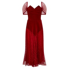1950s Red Velvet and Swiss Dot Tulle Dress