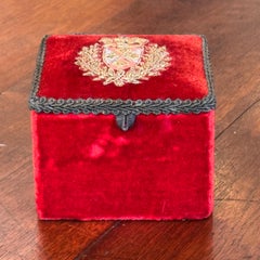 1950s Red Velvet Box With Embroidered Crest