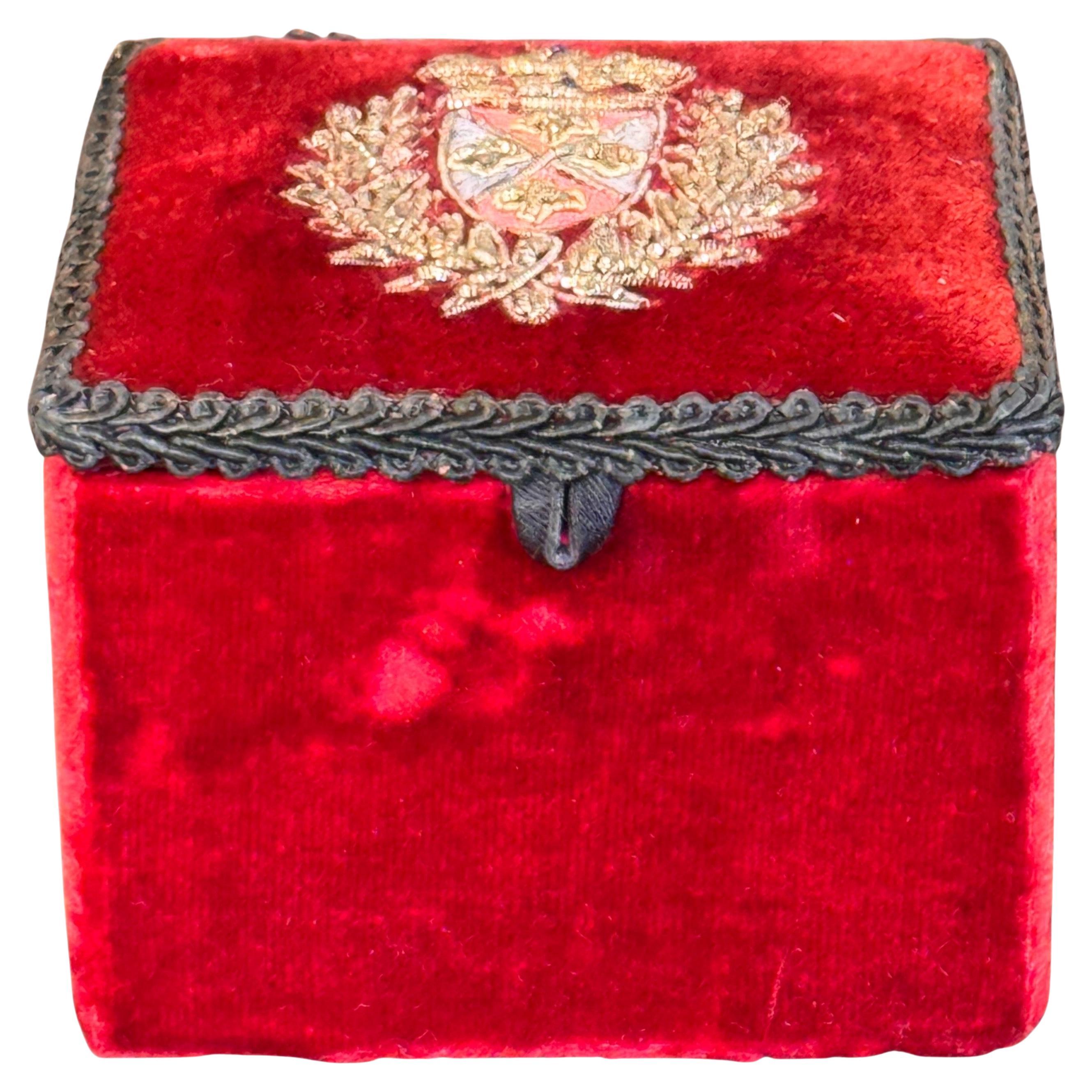 1950s Red Velvet Box With Embroidered Crest