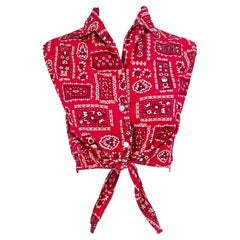 1950s Red White Bandanna Print Vintage 50s Western Cotton Sleeveless Crop Top