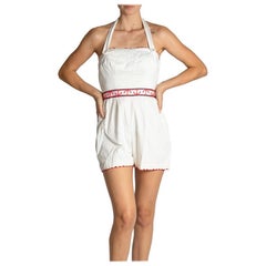 Grenouillère en coton rouge, blanc et bleu des années 1950
