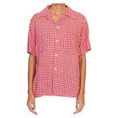Vintage 1950S Red & White Cotton Gingham Button Up Blouse