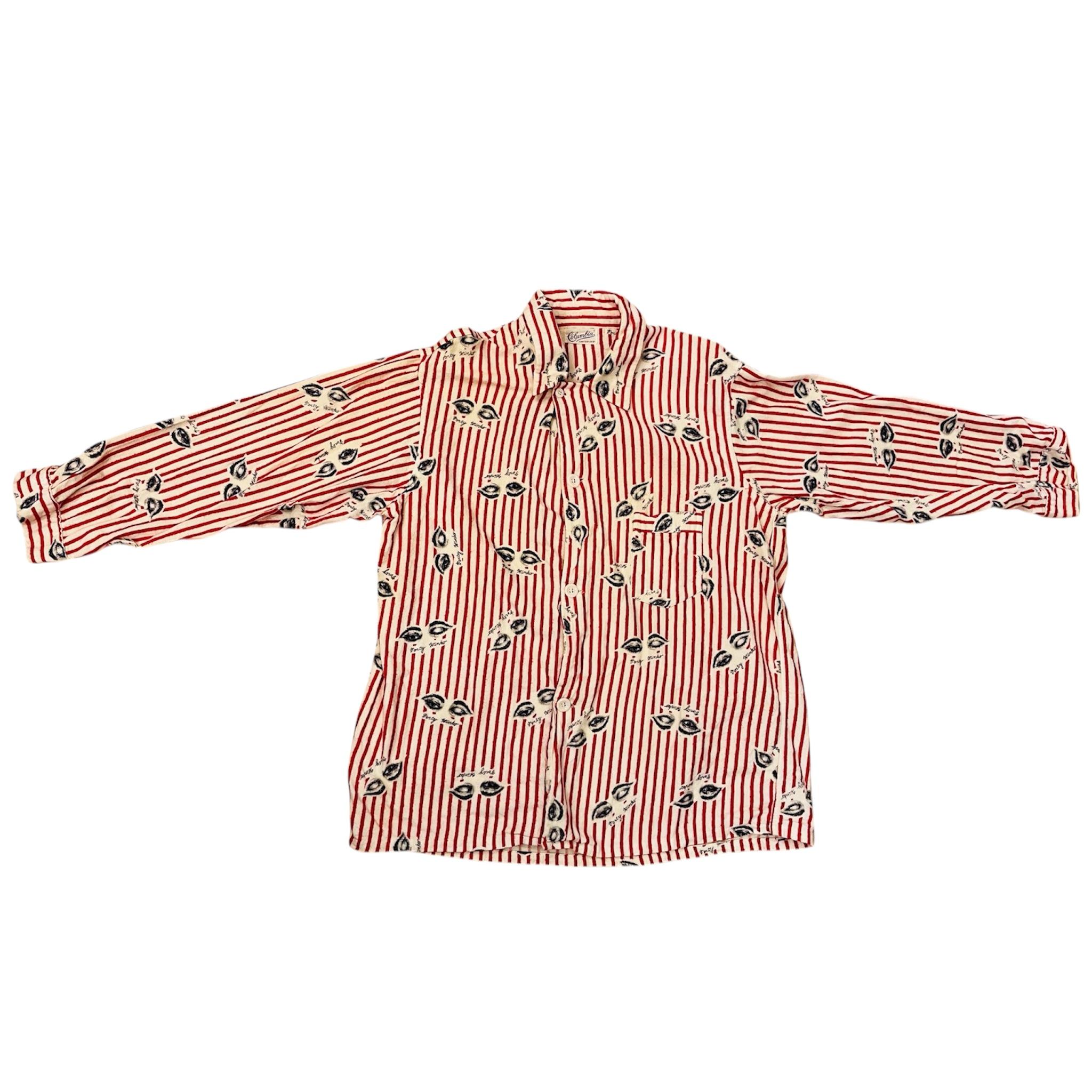 Pyjama 2 pièces des années 1950 à rayures rouges et blanches avec impression d'yeux 