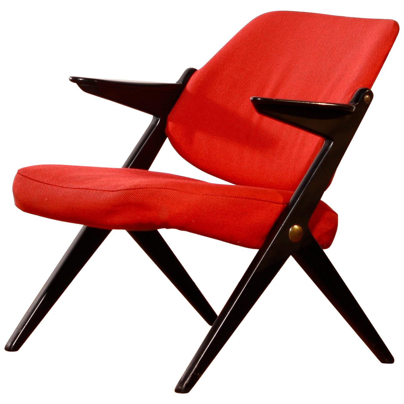 Mid-Century Modern 1950s, Red Wool Bengt Ruda Lounge Chair for Nordiska Kompaniet