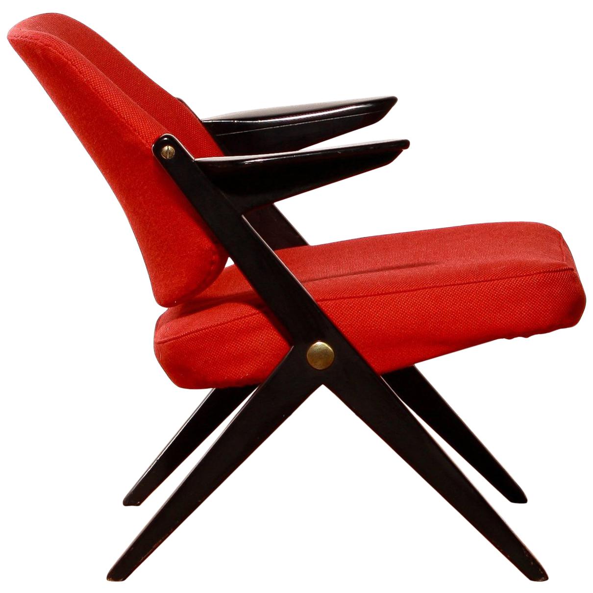 Mid-Century Modern 1950s, Red Wool Bengt Ruda Lounge Chair for Nordiska Kompaniet