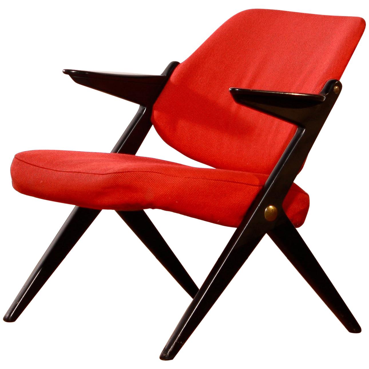 1950s, Red Wool Bengt Ruda Lounge Chair for Nordiska Kompaniet