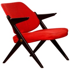 1950s, Red Wool Bengt Ruda Lounge Chair for Nordiska Kompaniet