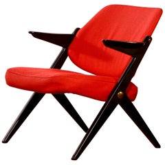 1950s, Red Wool Bengt Ruda Lounge Chair for Nordiska Kompaniet