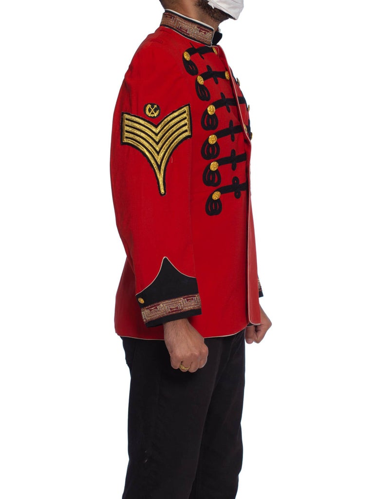 1950S Red Wool Men's Formal Military Jacket With Black and Gold Trim