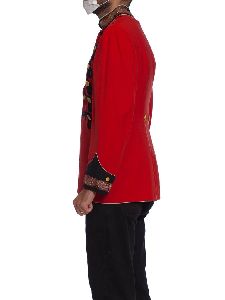 1950S Red Wool Men's Formal Military Jacket With Black and Gold Trim