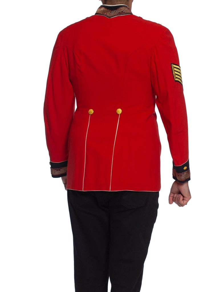 1950S Red Wool Men's Formal Military Jacket With Black and Gold Trim