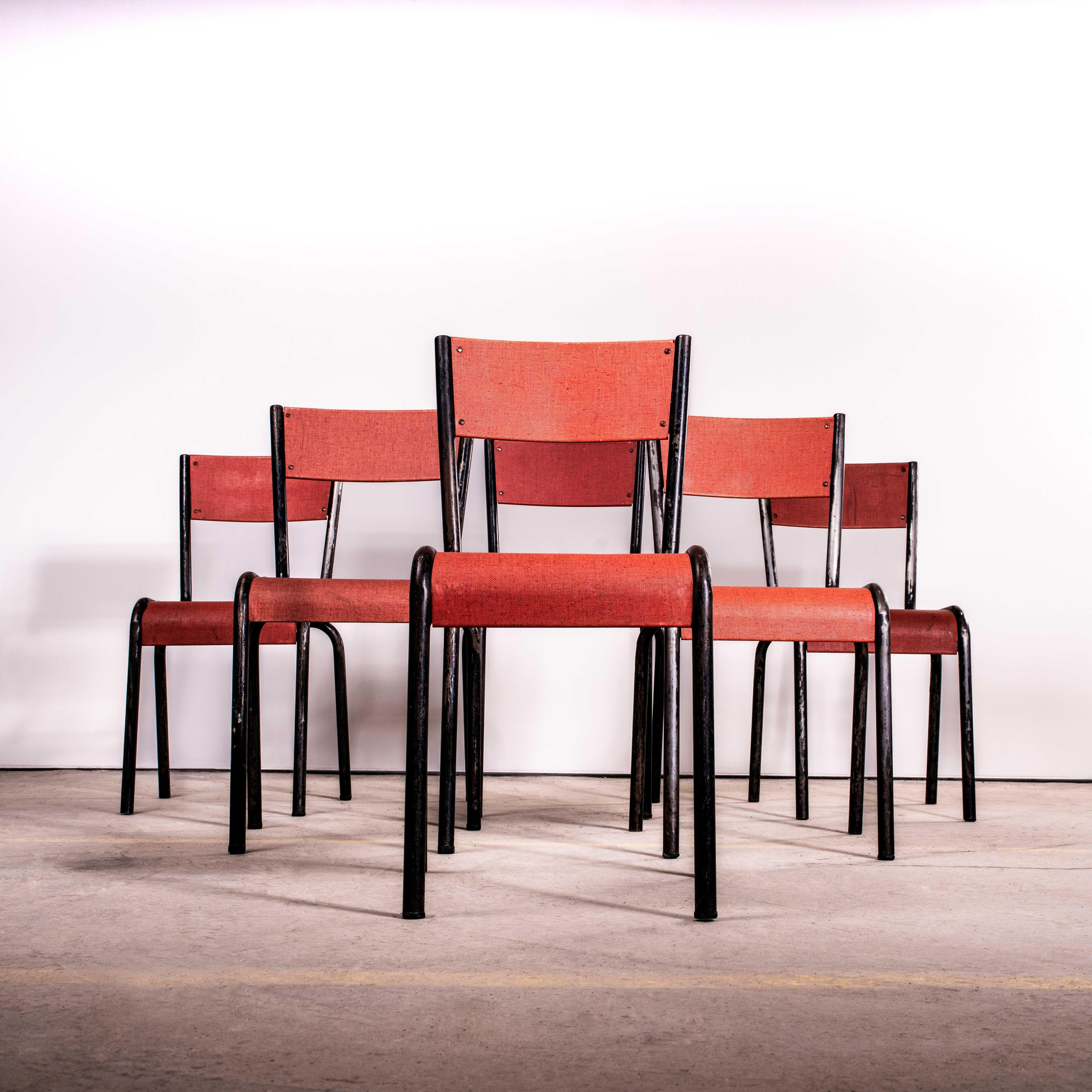 Sillas de comedor Mullca 510 de laminado tejido rojo de los años 50 - Lote pequeño disponible en Bueno estado para la venta en Hook, Hampshire