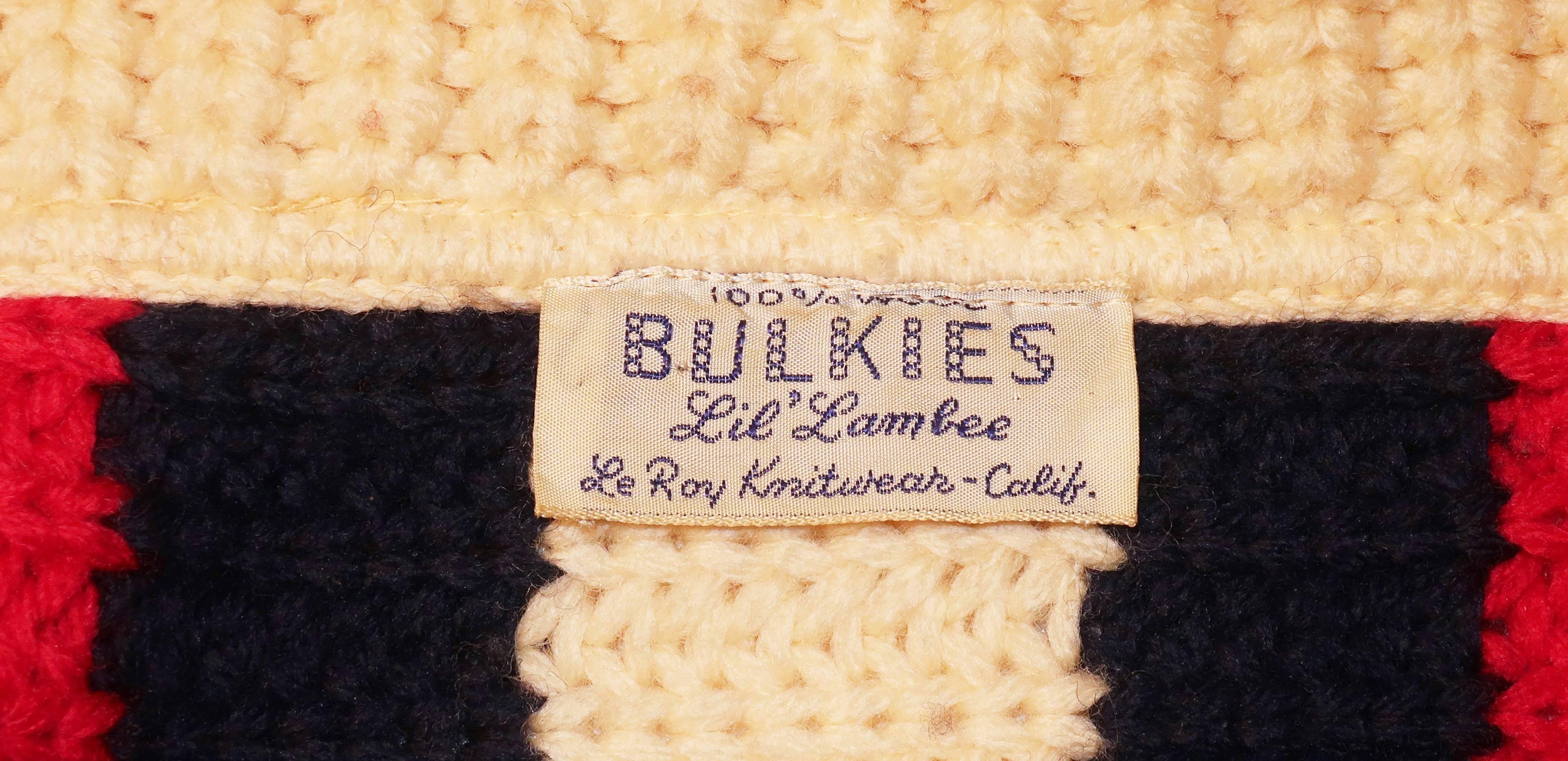 1950s Red, White & Blue ‘Bulkies’ Cropped Wool Cardigan Sweater 3