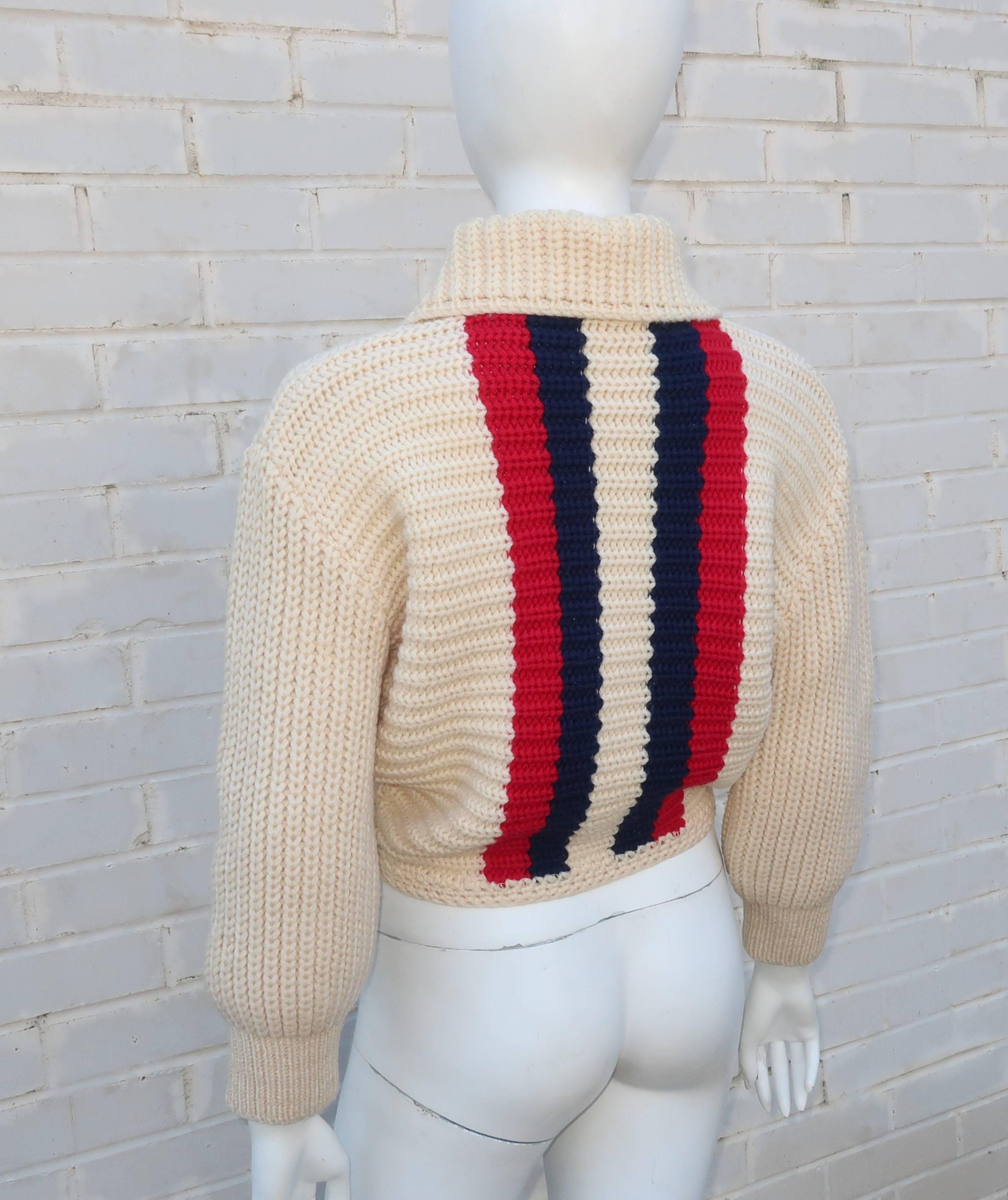 1950s Red, White & Blue ‘Bulkies’ Cropped Wool Cardigan Sweater 1