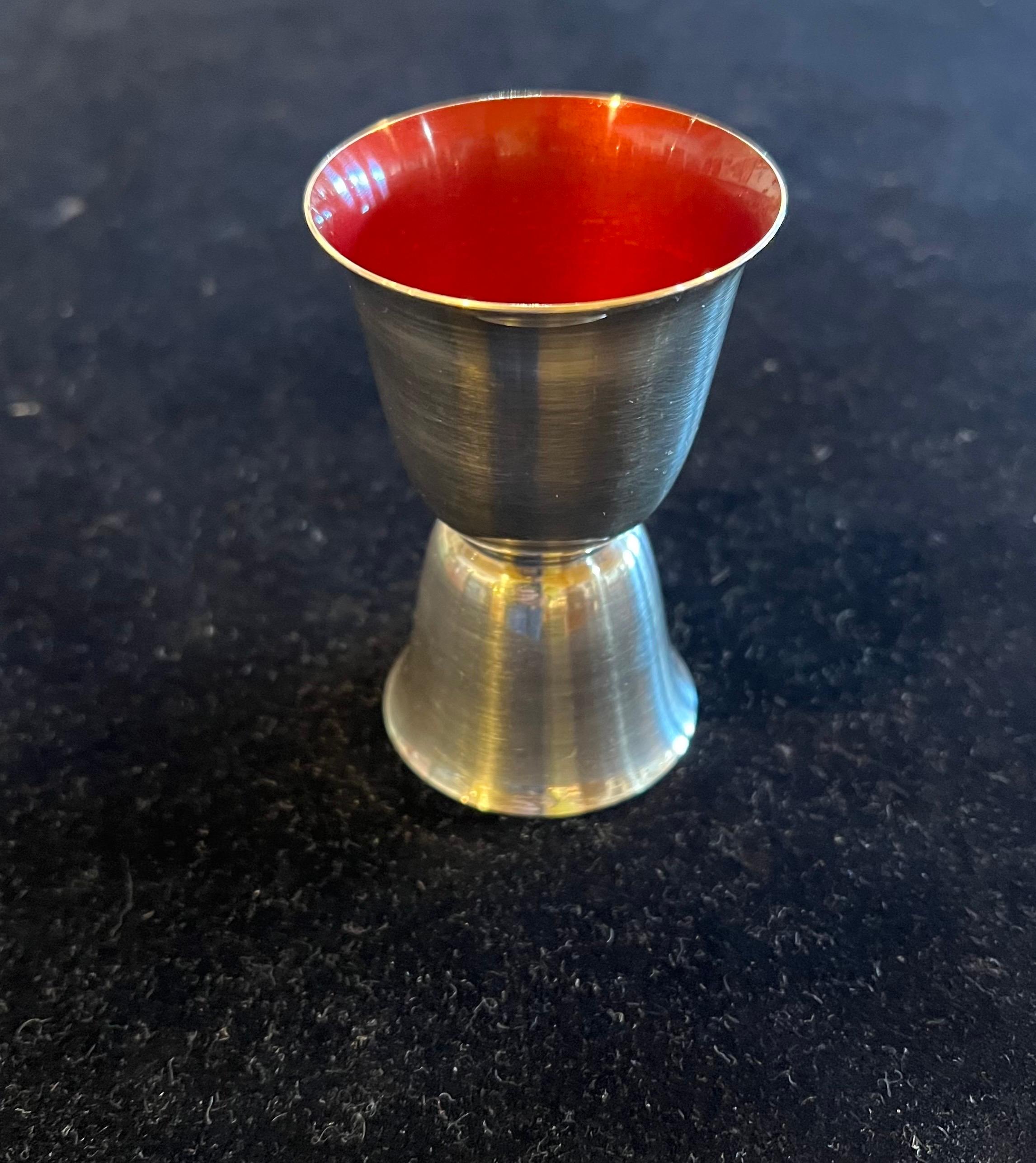 Americano Tazza Jigger doppia Reed & Barton del 1950 con smalto rosso e verde acqua e placca d'argento #231 in vendita