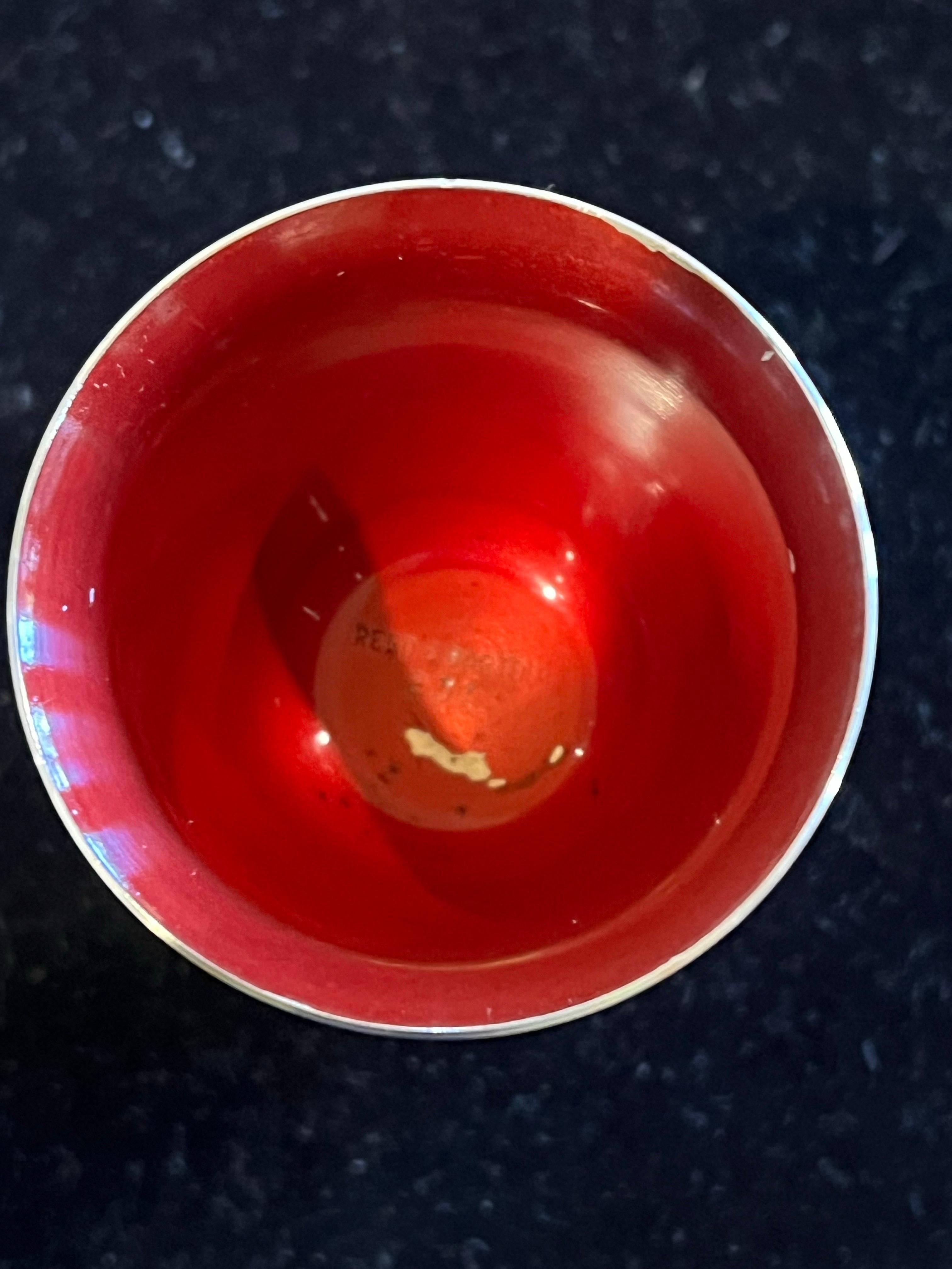 Tazza Jigger doppia Reed & Barton del 1950 con smalto rosso e verde acqua e placca d'argento #231 in vendita 1
