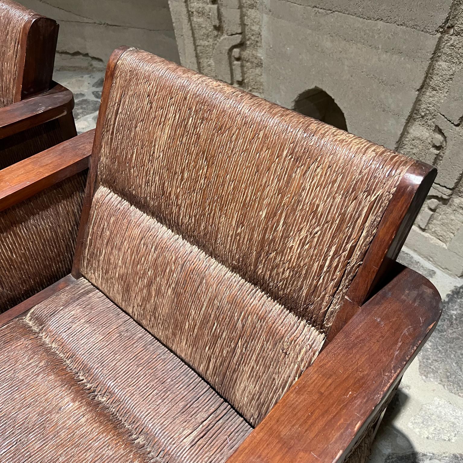 Wood 1950s Refined Armchairs in Palmwood Mexican Estate Guadalajara Hacienda For Sale