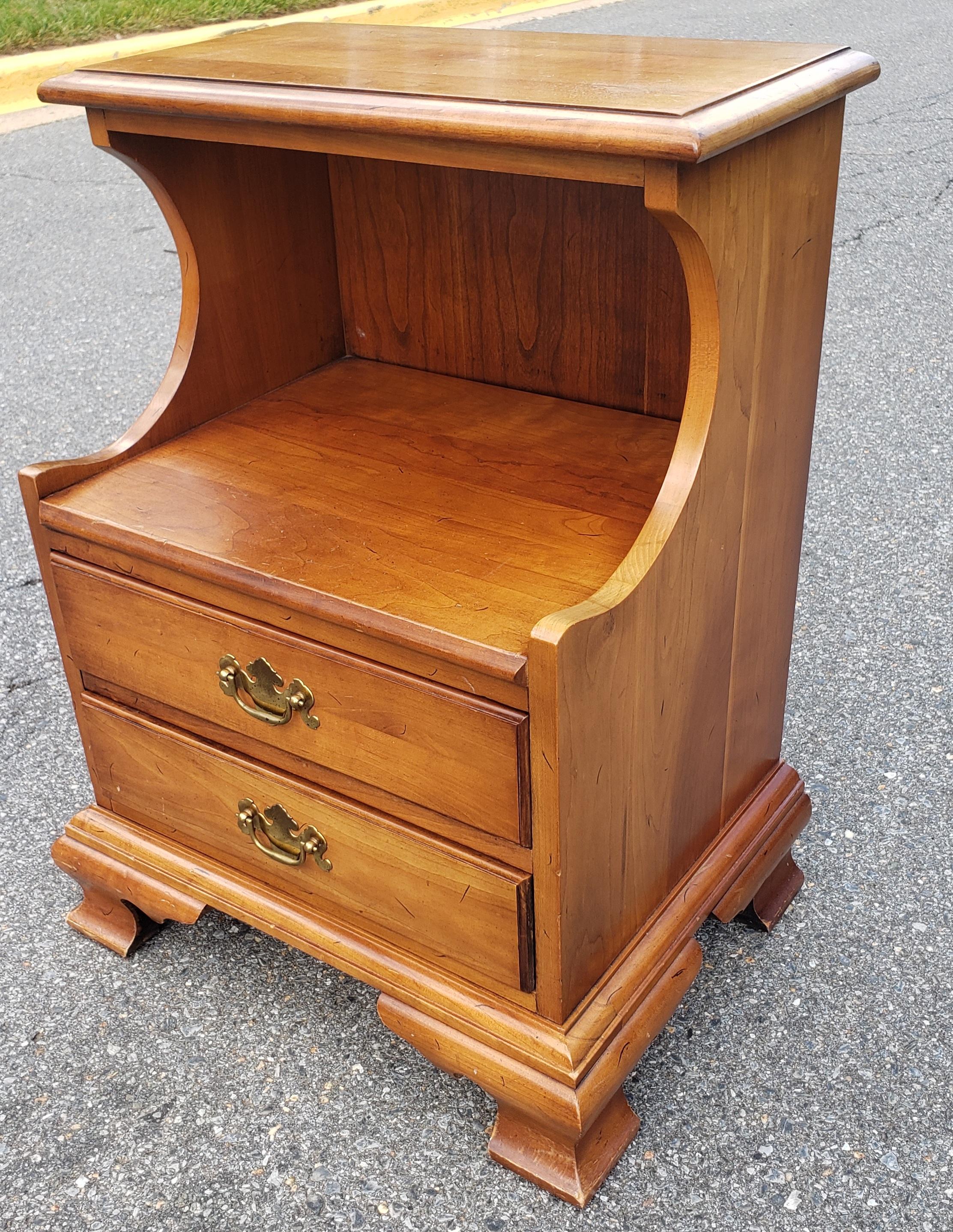 American 1950s Refinished Chippendale Tiered 2-Drawer Light Wild Cherry Nightstand For Sale