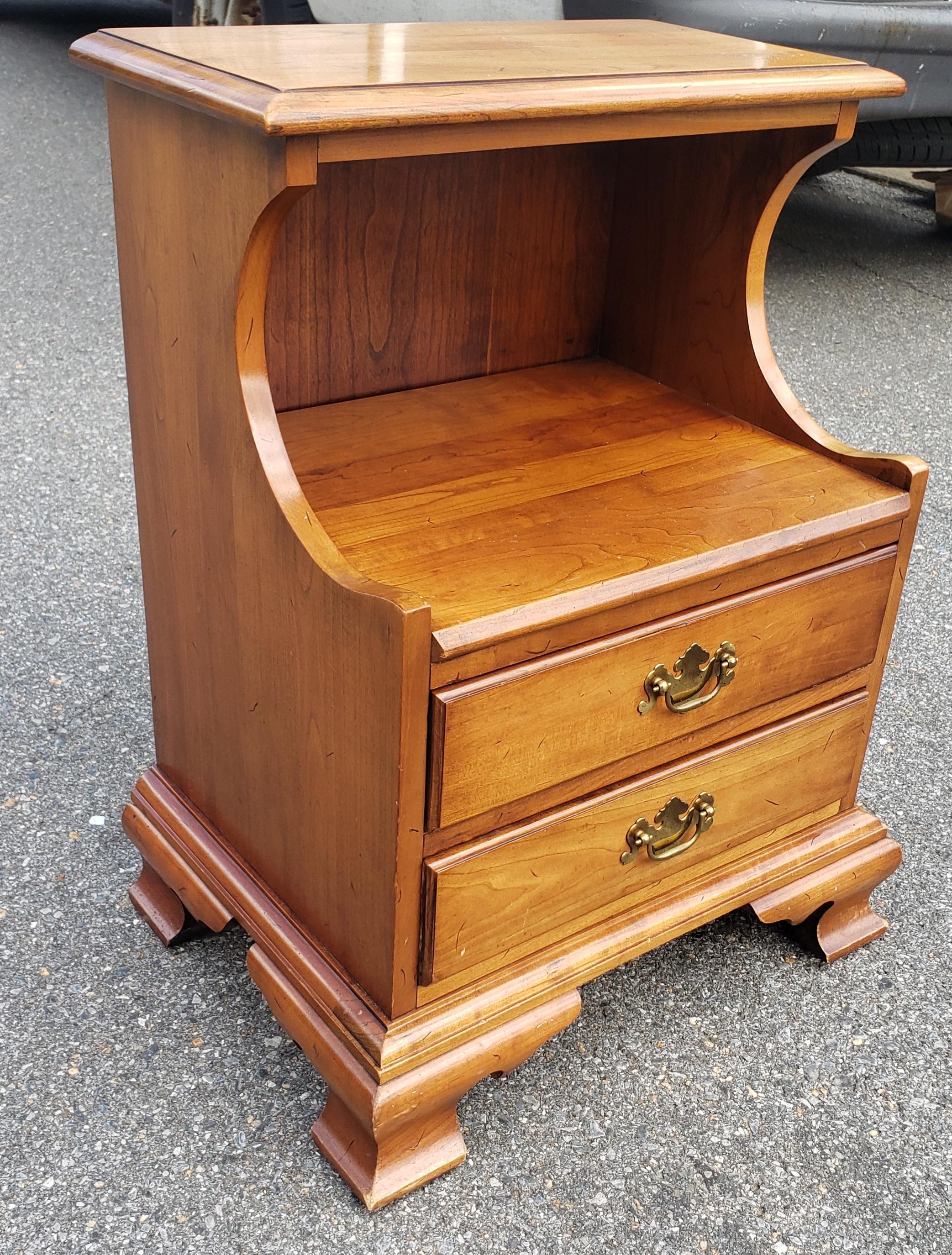 American 1950s Refinished Chippendale Tiered 2-Drawer Light Wild Cherry Nightstand For Sale