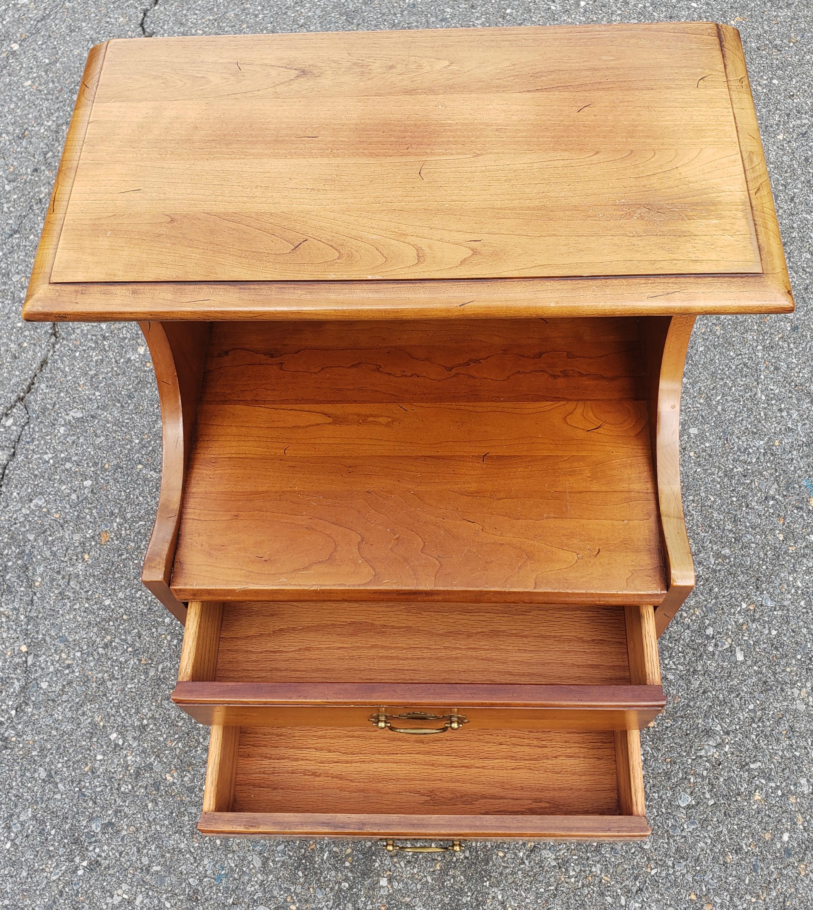 Stained 1950s Refinished Chippendale Tiered 2-Drawer Light Wild Cherry Nightstand For Sale