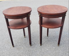 1950s Refinished Mahogany 2-Tier Round Candle Stand with Brass Capped Legs, Pair