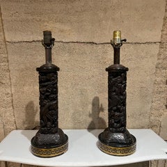 1950s Fine Chinese Wood Brass Table Lamps Style James Mont