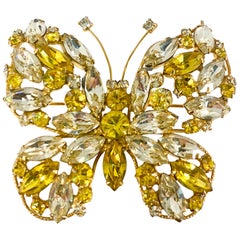 Vintage 1950s Regency Large Yellow Rhinestone Butterfly Brooch