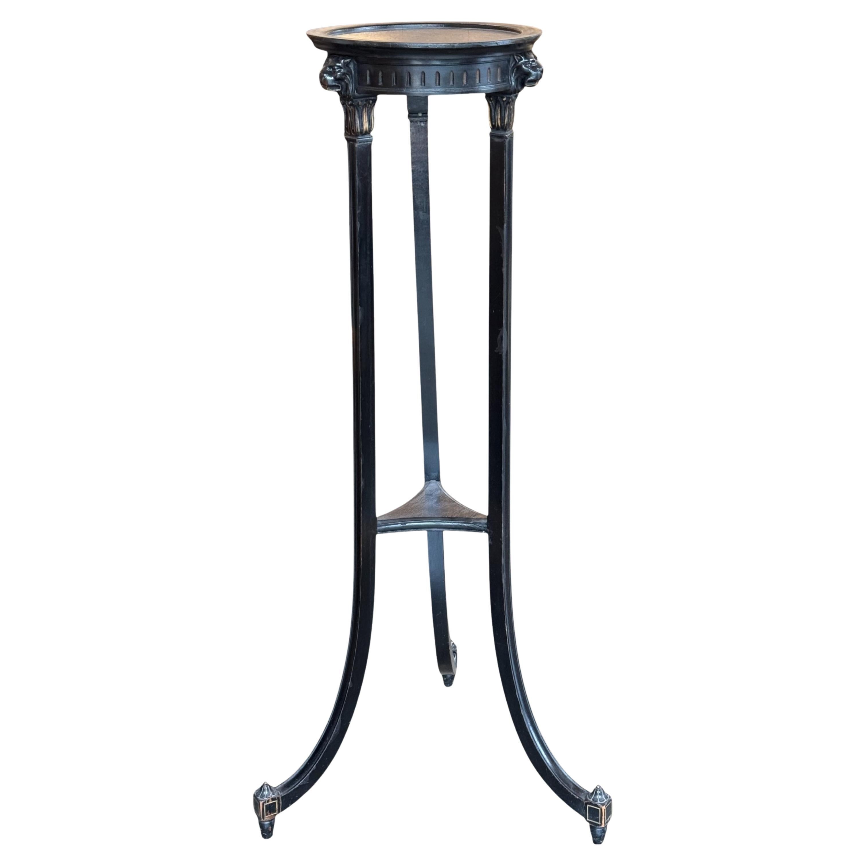 1950s Regency Style Black Painted Pedestal With Lion Mask Detail