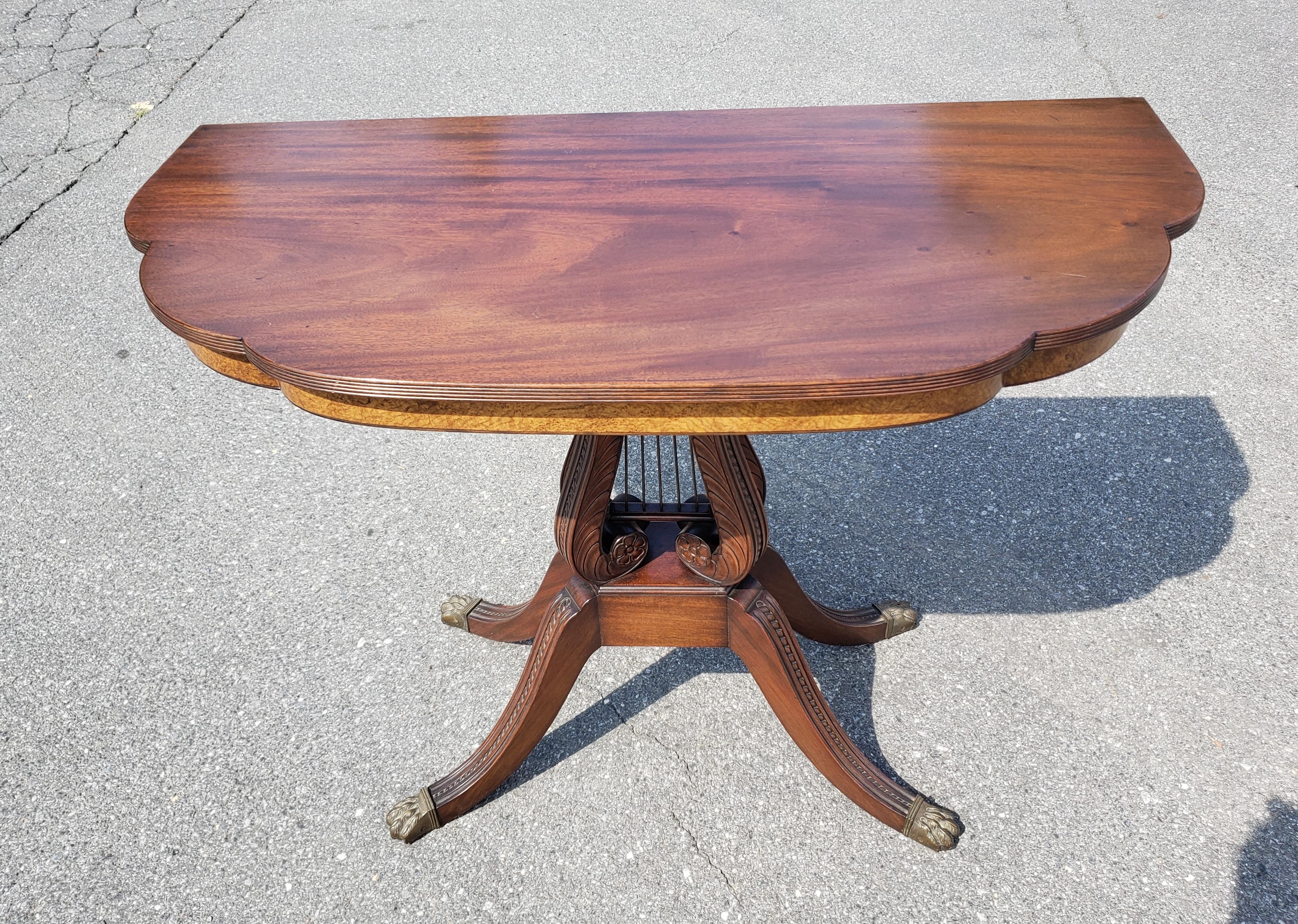 Adirondack 1950s Regency Style Mahogany Quadpod Lyre Pedestal Console Table For Sale