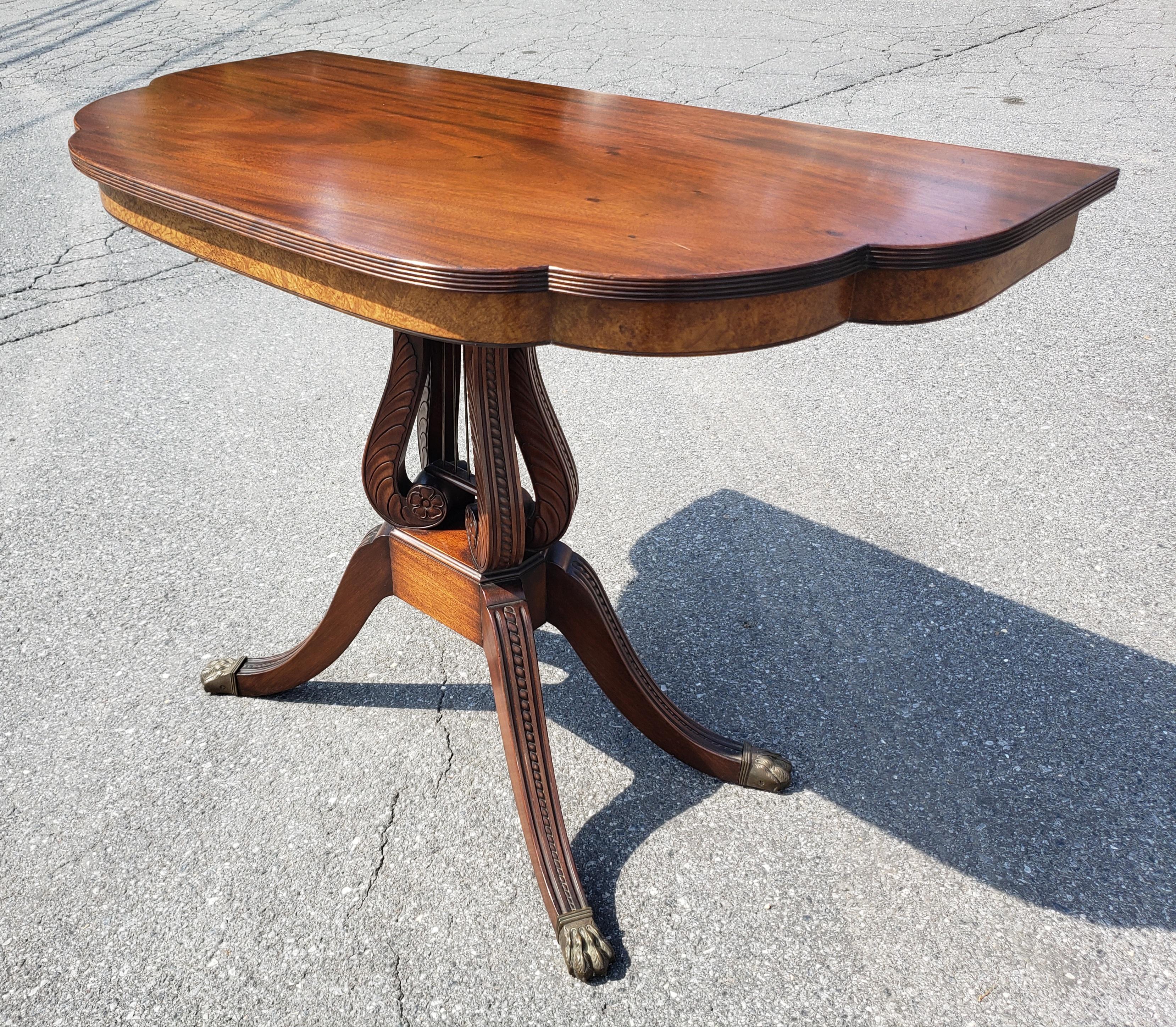 American 1950s Regency Style Mahogany Quadpod Lyre Pedestal Console Table For Sale