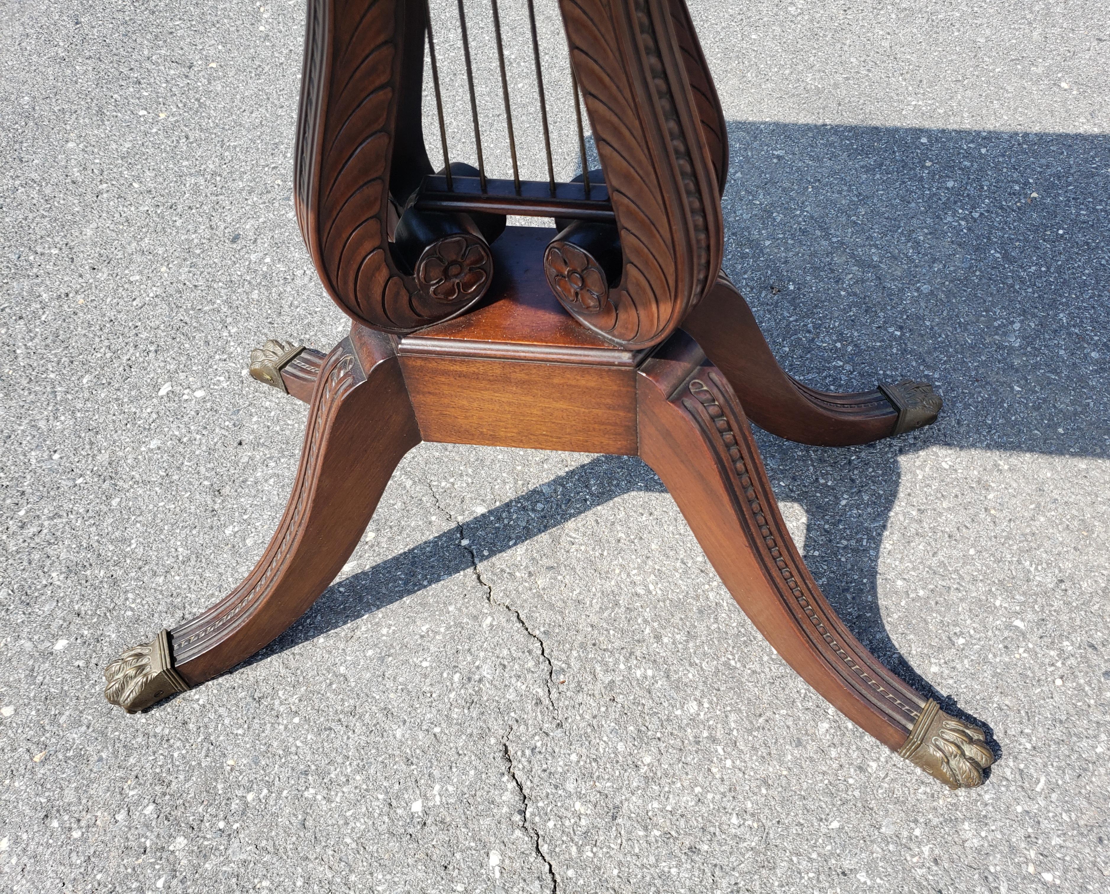 1950s Regency Style Mahogany Quadpod Lyre Pedestal Console Table In Good Condition For Sale In Germantown, MD