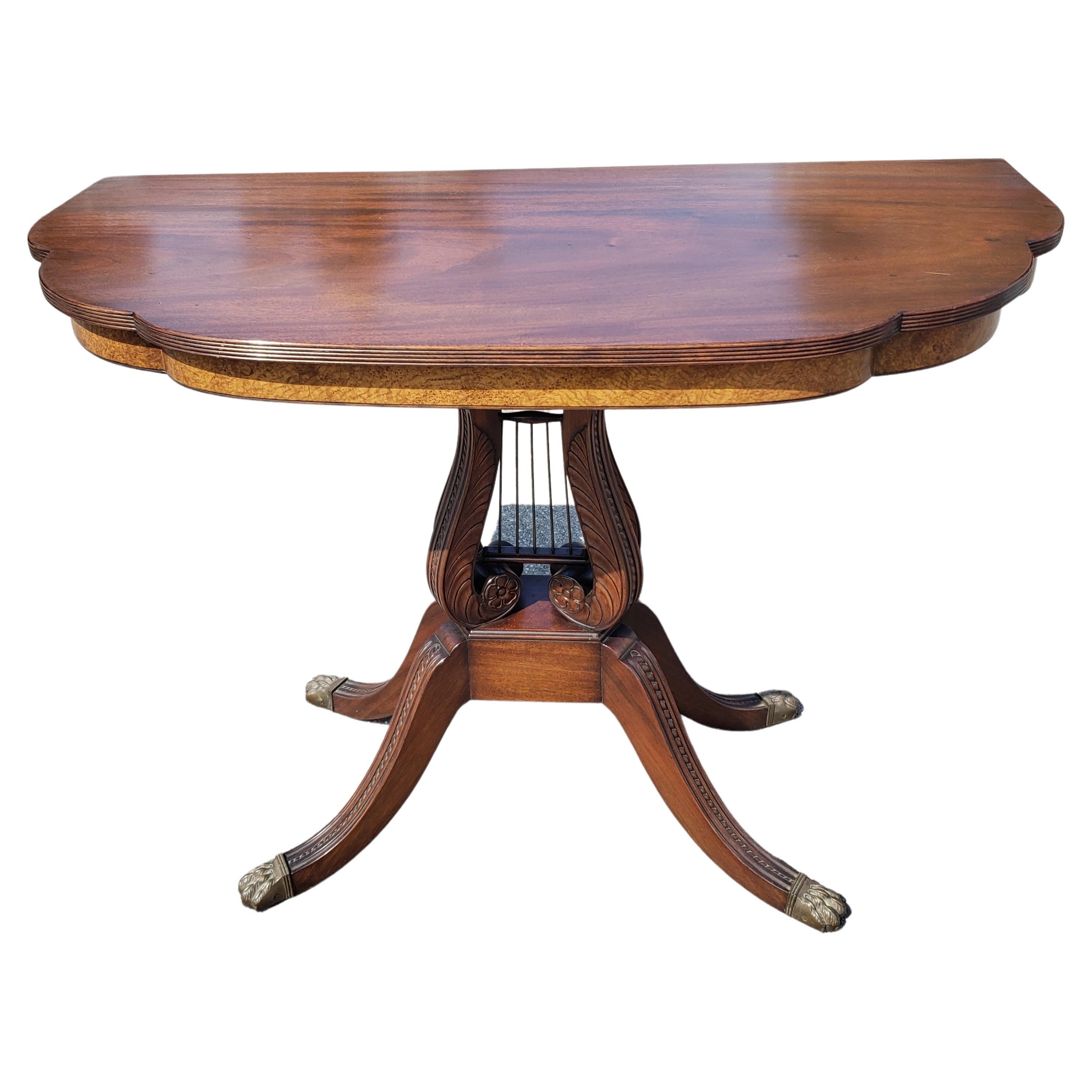 1950s Regency Style Mahogany Quadpod Lyre Pedestal Console Table For Sale