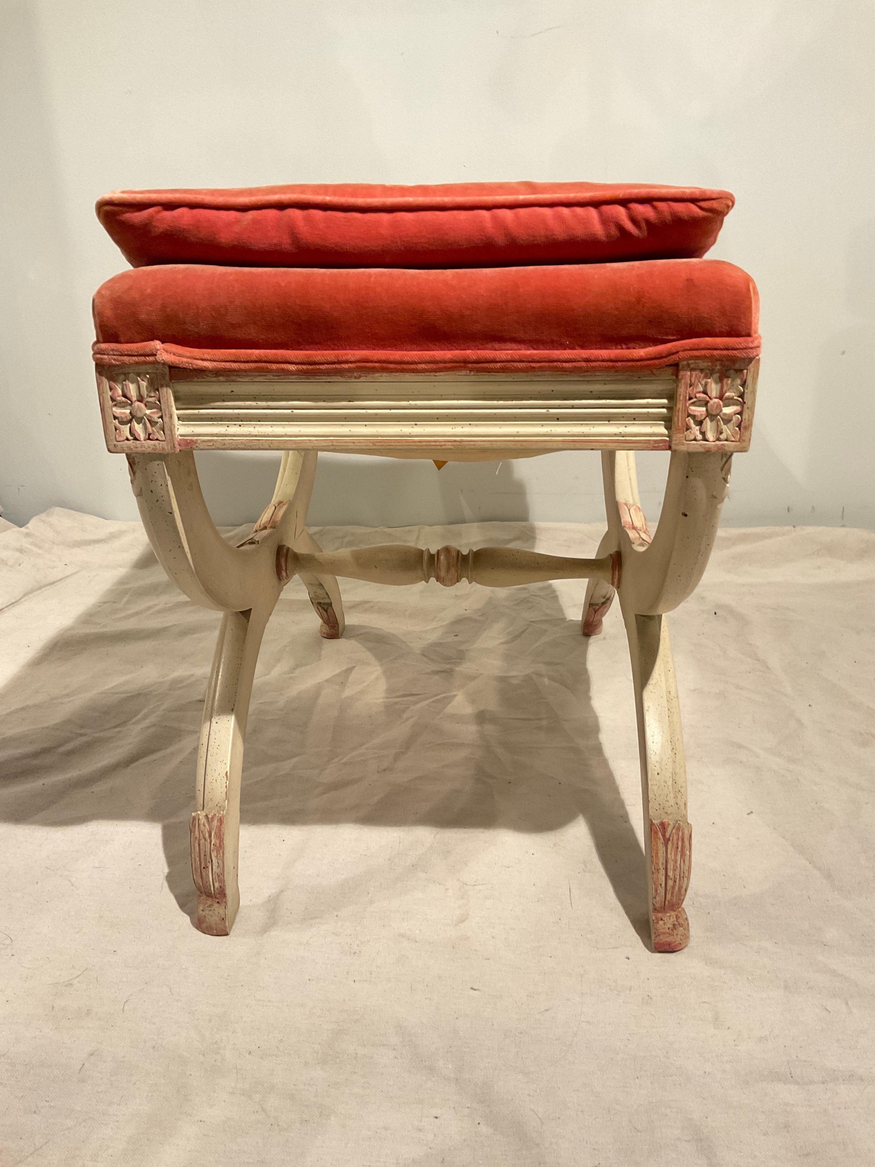1950s Regency Style Painted Wood Bench For Sale 1