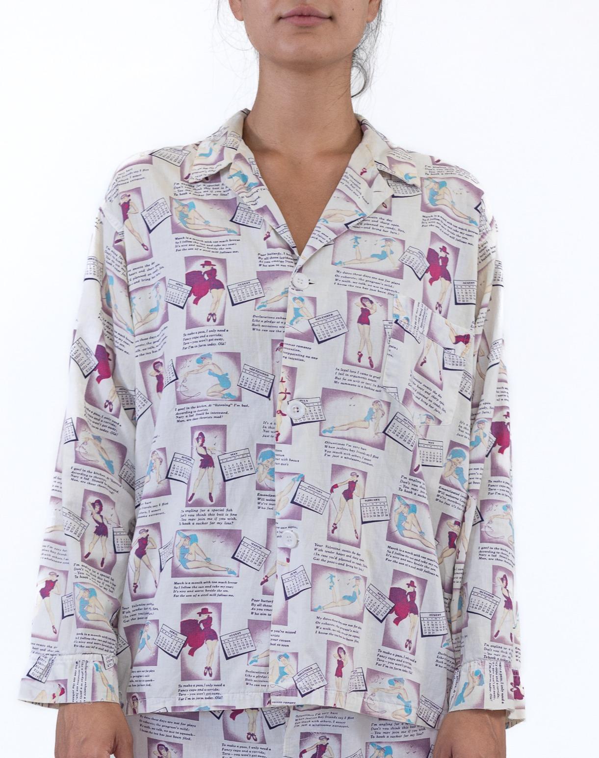 REIS - PAjamas en coton imprimé calendrier Pin-Up Girl, années 1950 en vente 4