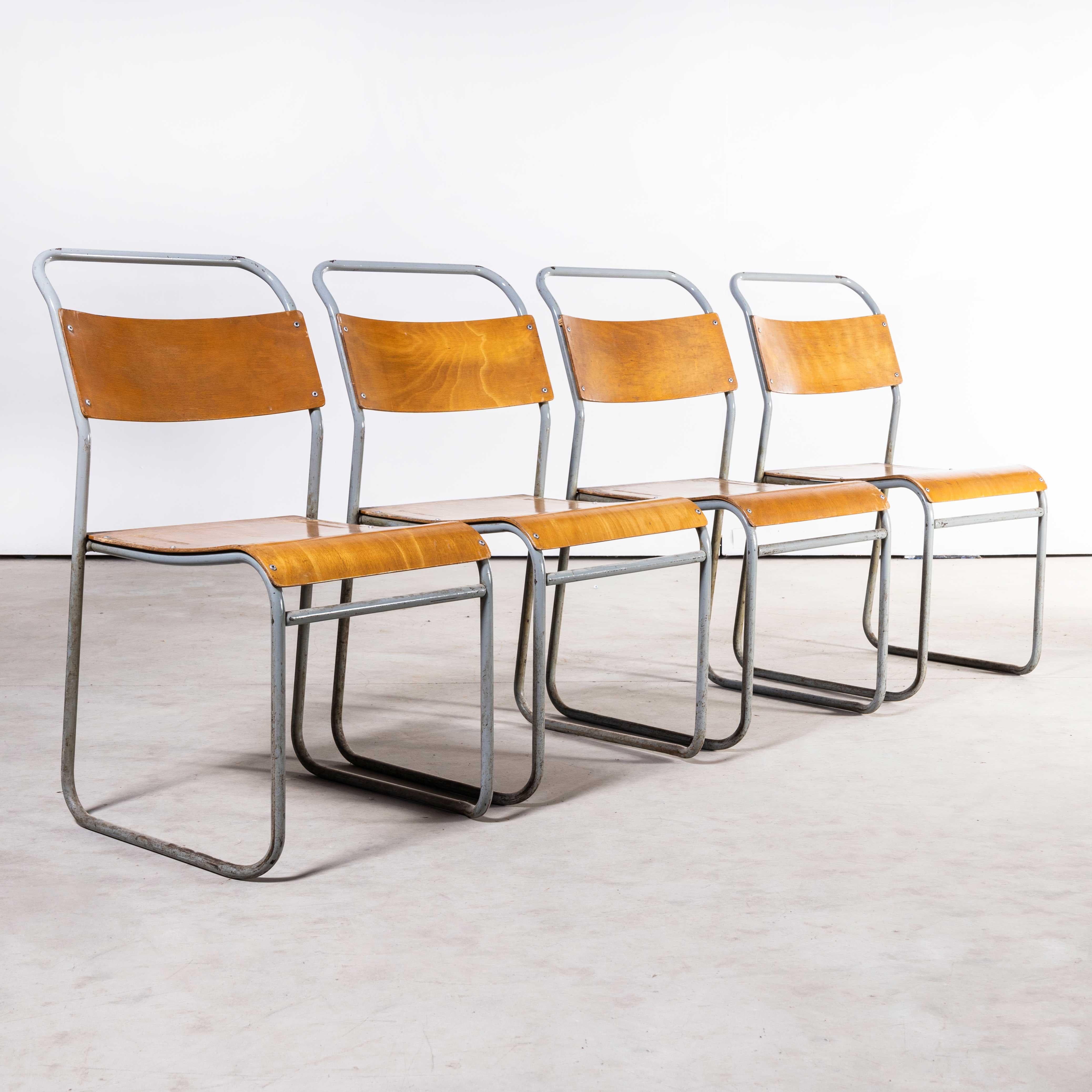 English 1950's Remploy Grey Tubular Metal Stacking Dining Chairs, Set of Four