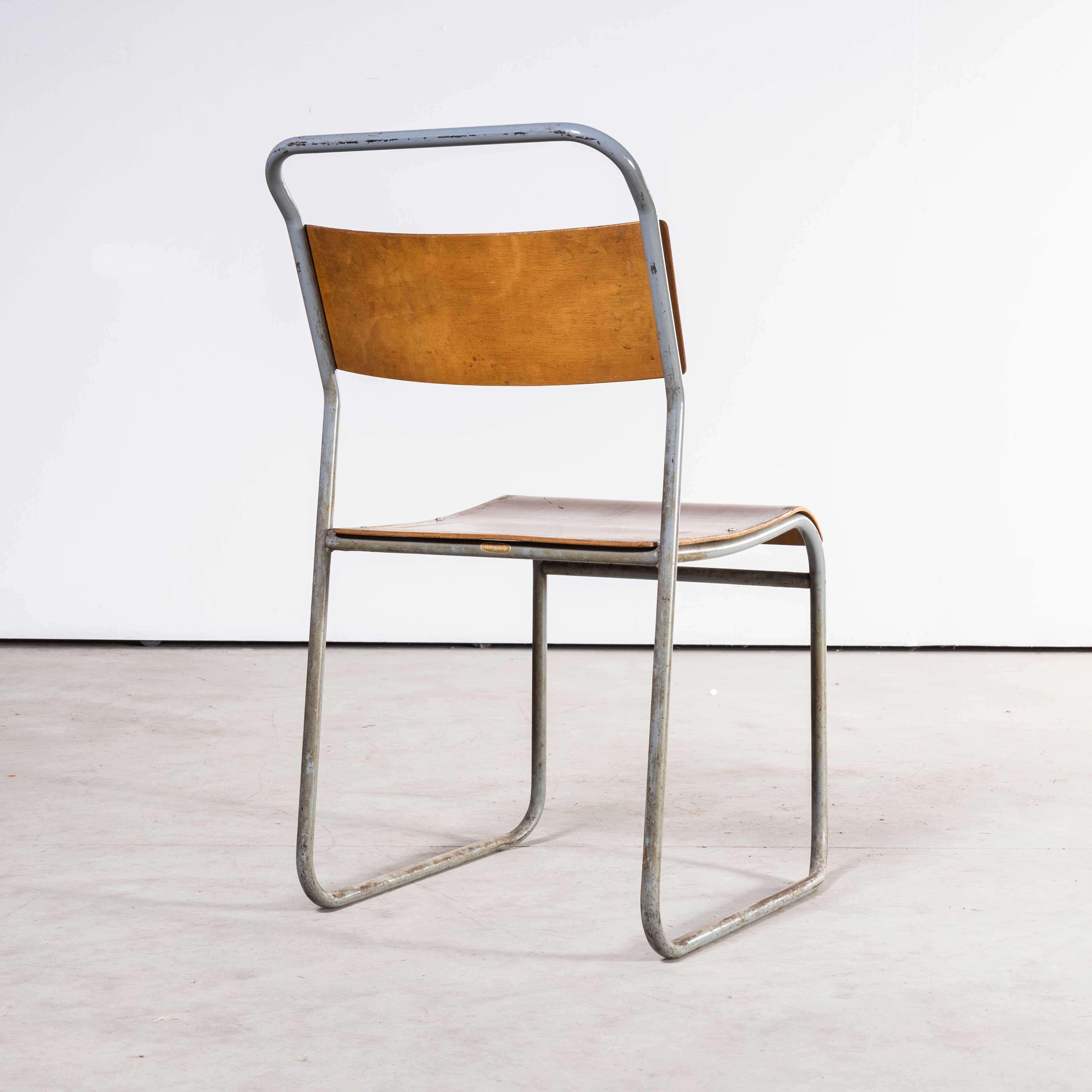 1950's Remploy Grey Tubular Metal Stacking Dining Chairs, Set of Four In Good Condition In Hook, Hampshire