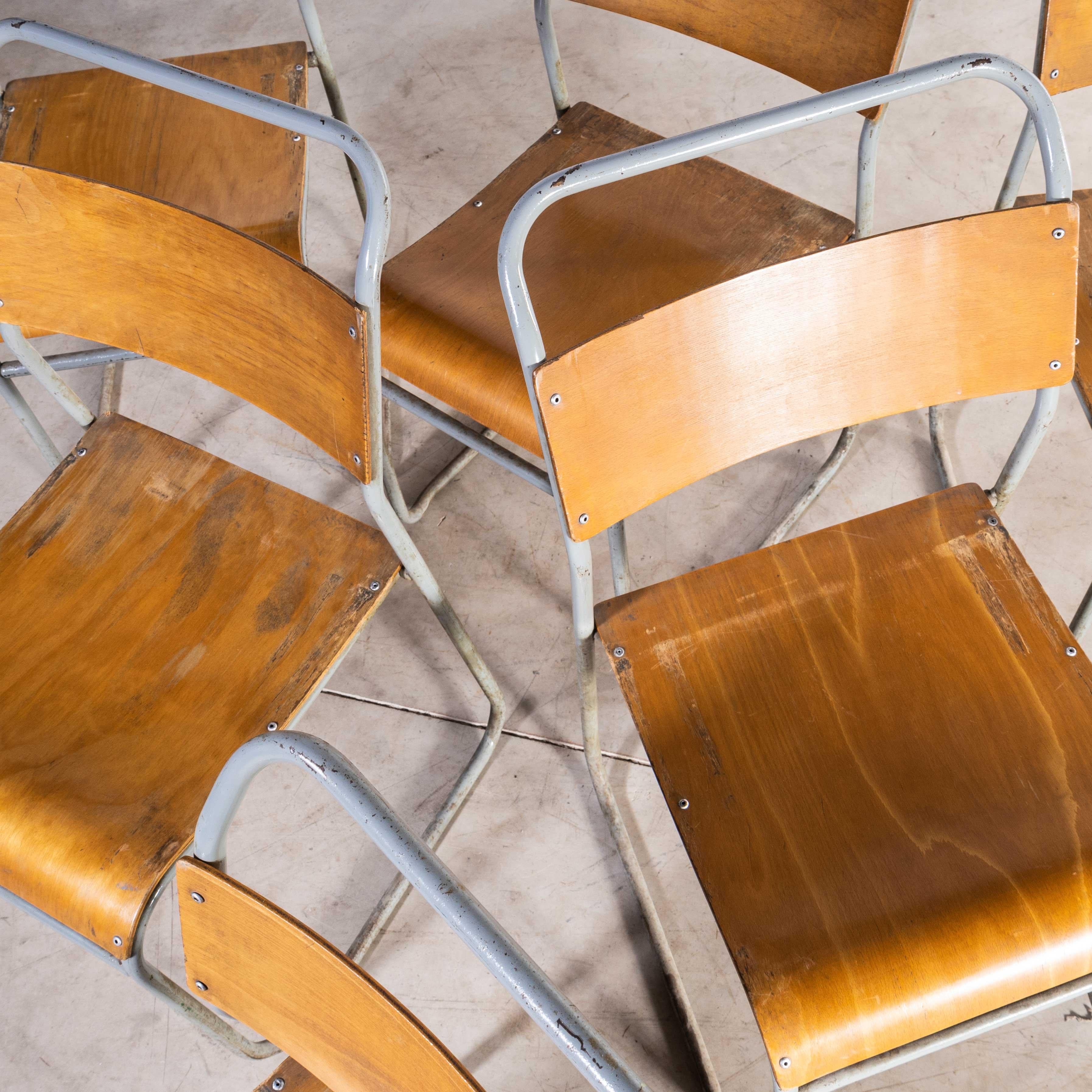 1950's Remploy Grey Tubular Metal Stacking Dining Chairs - Set Of Six 6