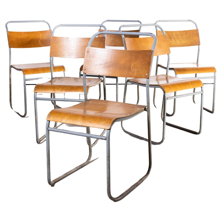 1950's Remploy Grey Tubular Metal Stacking Dining Chairs Set Of Six For Sale at 1stDibs
