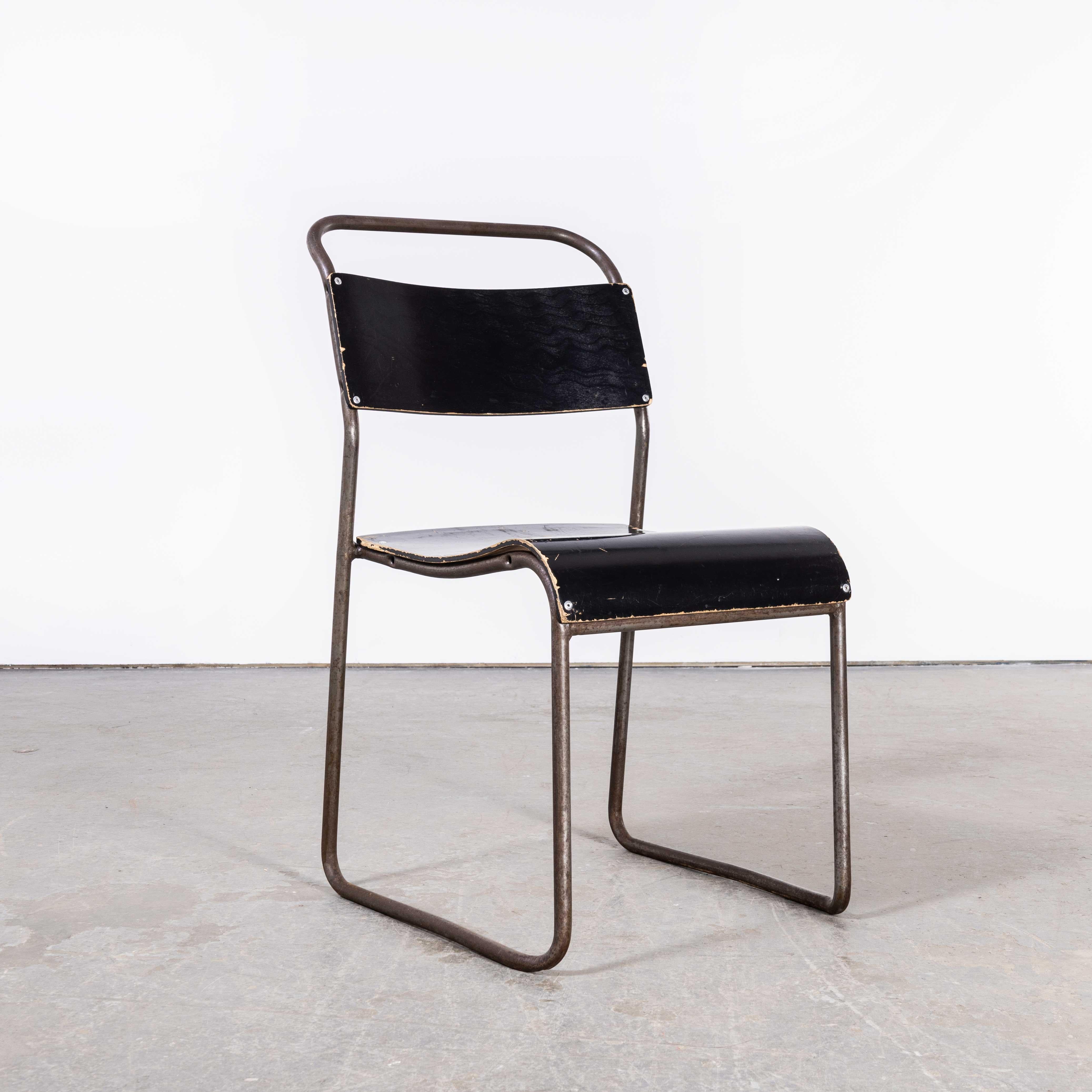 Milieu du XXe siècle 1950's Remploy Tubular Metal Black Seat Dining Chairs Set of Fourteen en vente