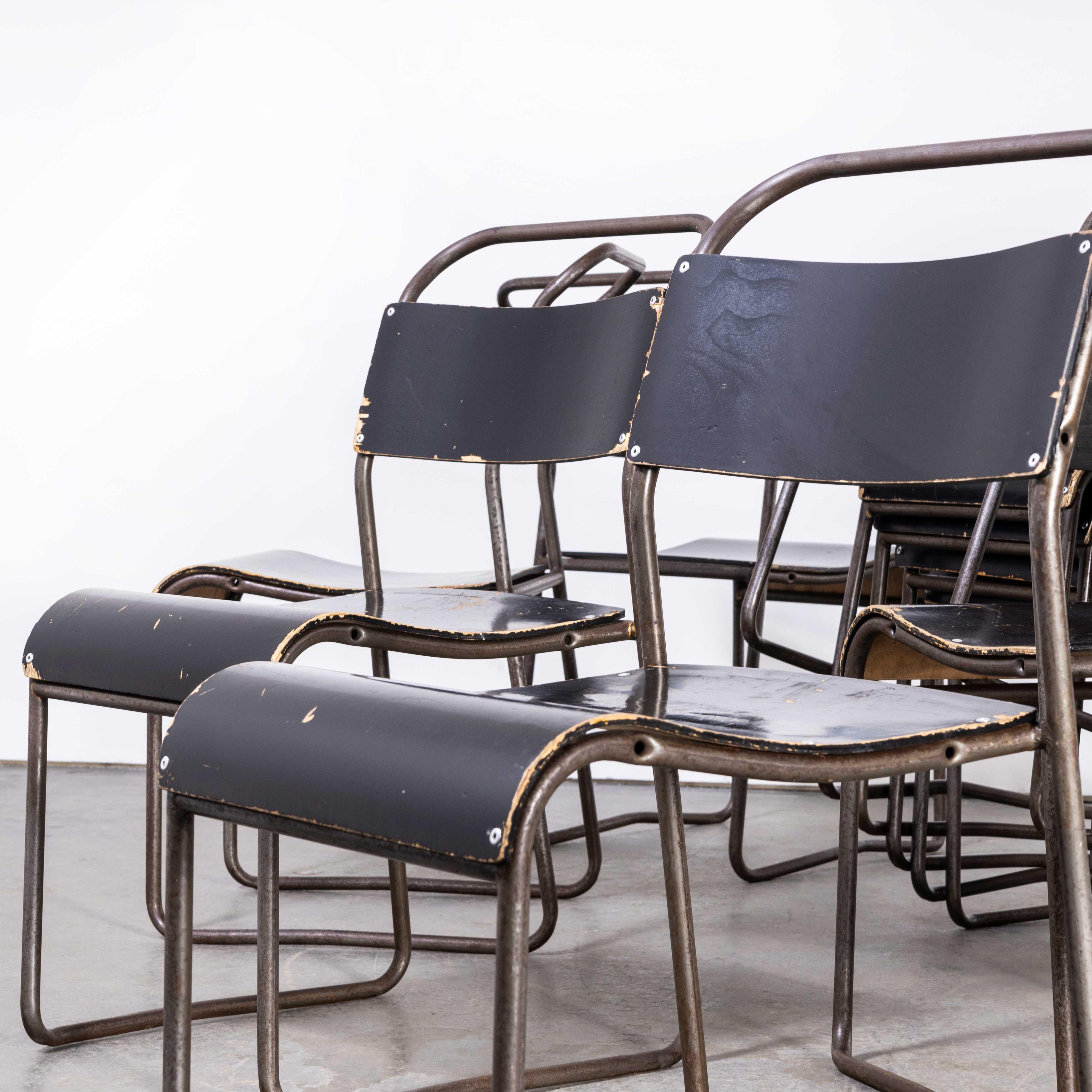 1950's Remploy Tubular Metal Black Seat Dining Chairs Set of Fourteen en vente 1
