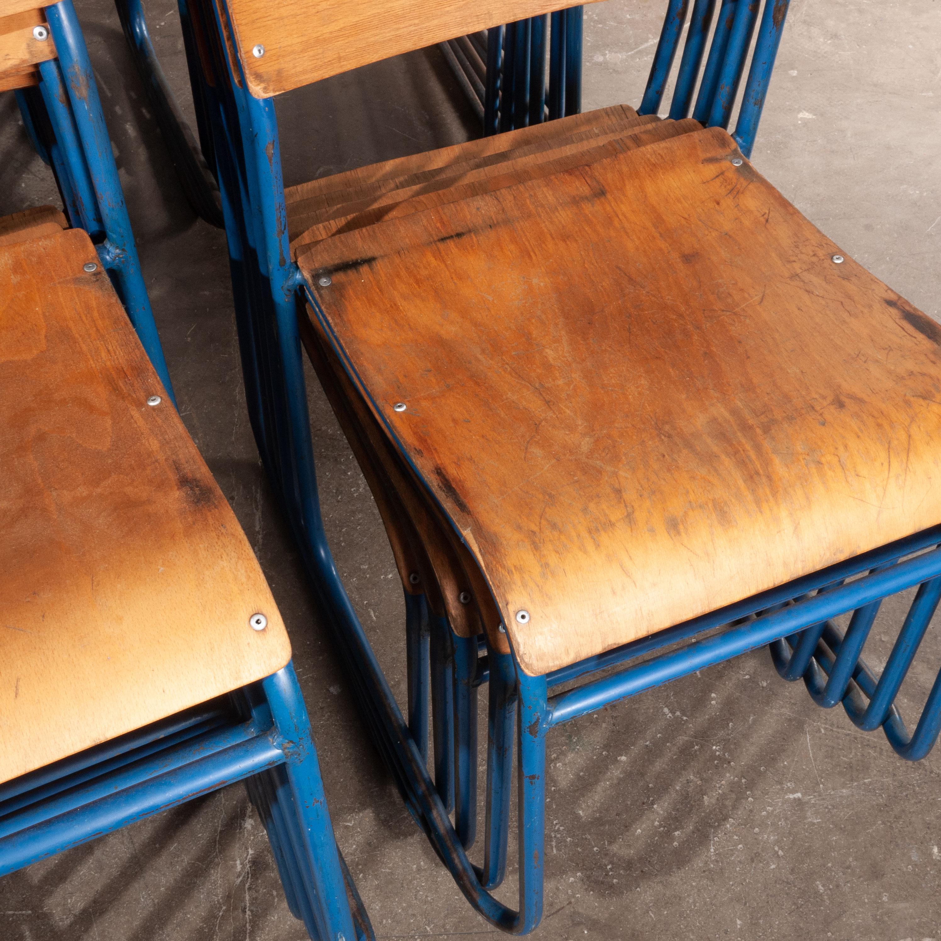 1950s Remploy tubular metal stacking dining chairs, blue frame 30+ in stock
1950s Remploy tubular metal stacking dining chairs, set of twenty four. Remploy was established in 1944 by the Disabled Persons (Employment) Act, the aim of which was to