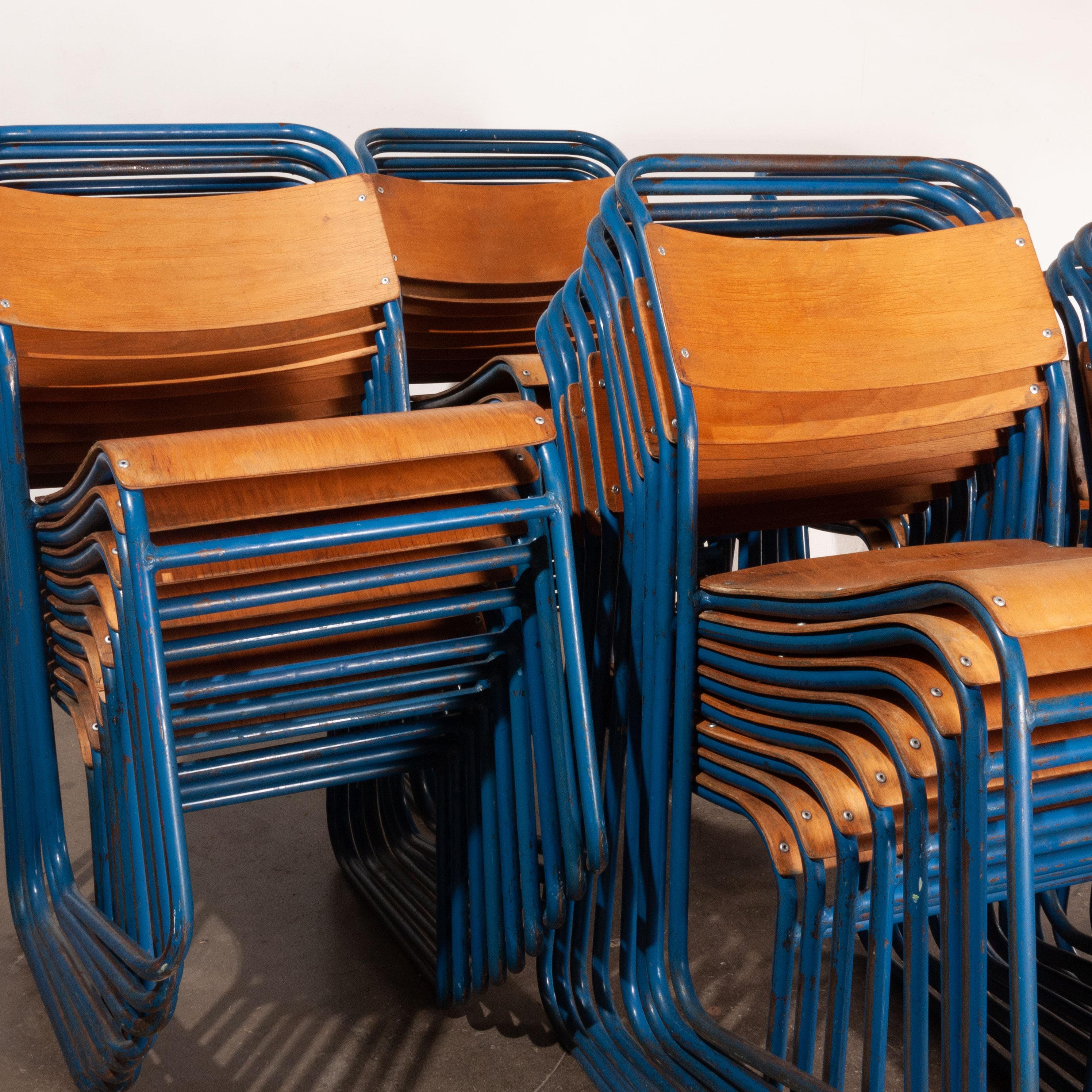 1950s Remploy Tubular Metal Stacking Dining Chairs, Blue Frame 30+ in Stock In Good Condition In Hook, Hampshire