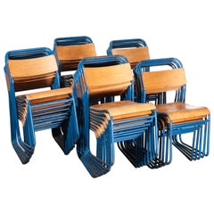 1950s Remploy Tubular Metal Stacking Dining Chairs:: Blue Frame 30+ in Stock