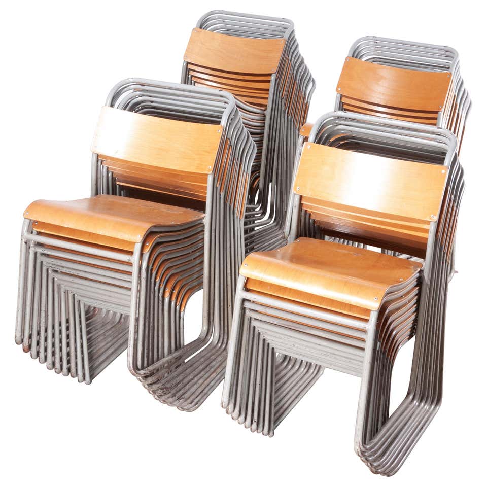 1950s Remploy Tubular Metal Stacking Dining Chairs, Grey Frame at 1stDibs