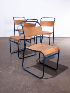 1950s Remploy Tubular Metal Stacking Dining Chairs, Set of Four Blue Frame