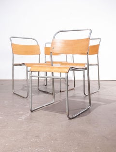 1950s Remploy Tubular Metal Stacking Dining Chairs, Set Of Four Grey Frame