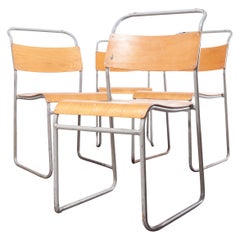 Vintage 1950s Remploy Tubular Metal Stacking Dining Chairs, Set Of Four Grey Frame
